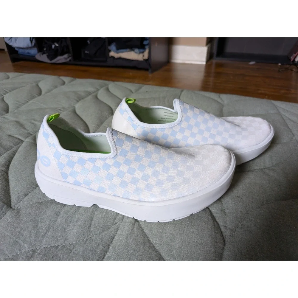 Oofos Oomg Eezee Low Shoe Womens US 7.5 Purple Jade Checker Sneakers